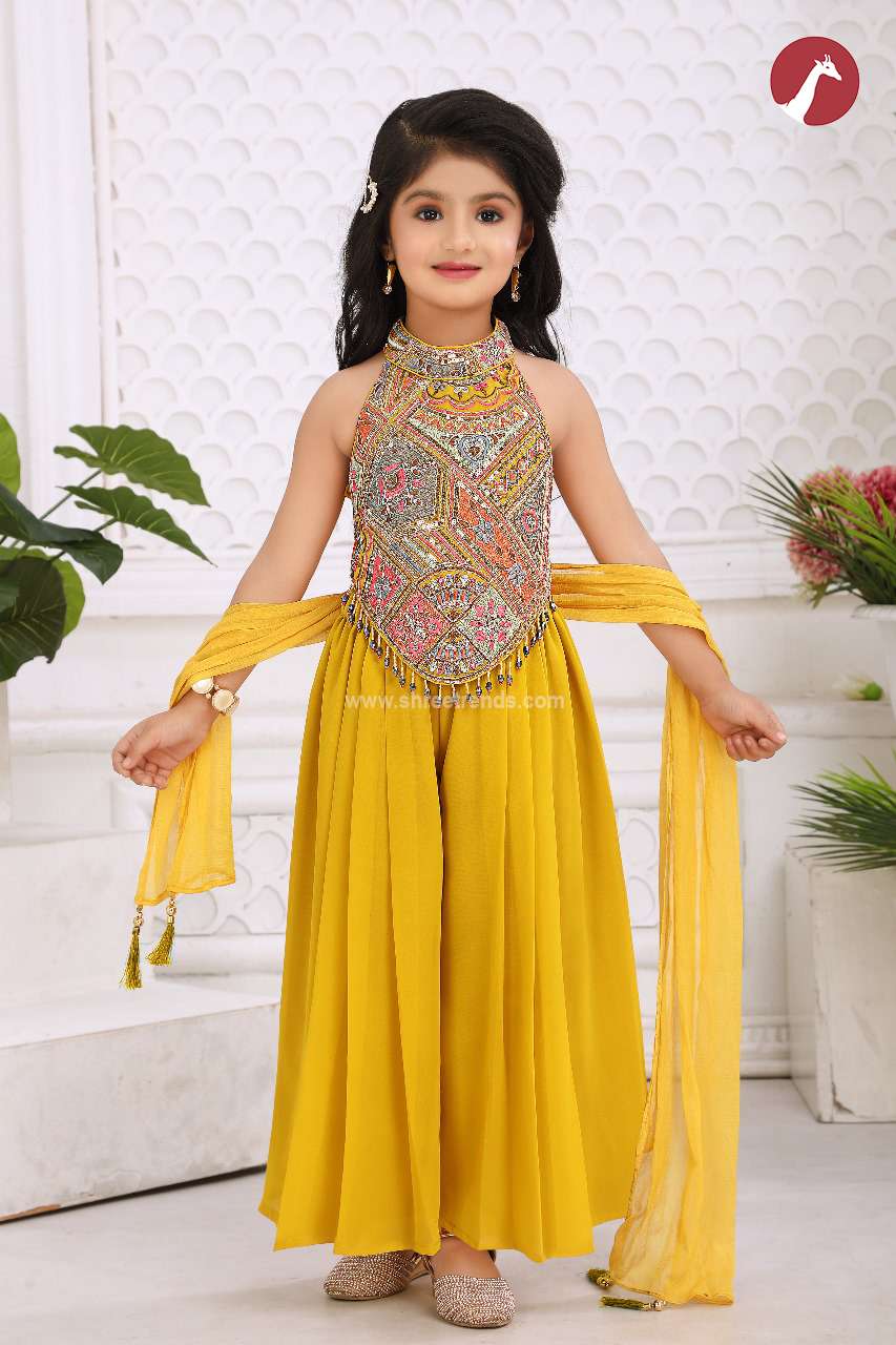 Girls Yellow Sleeveless Palazzo set