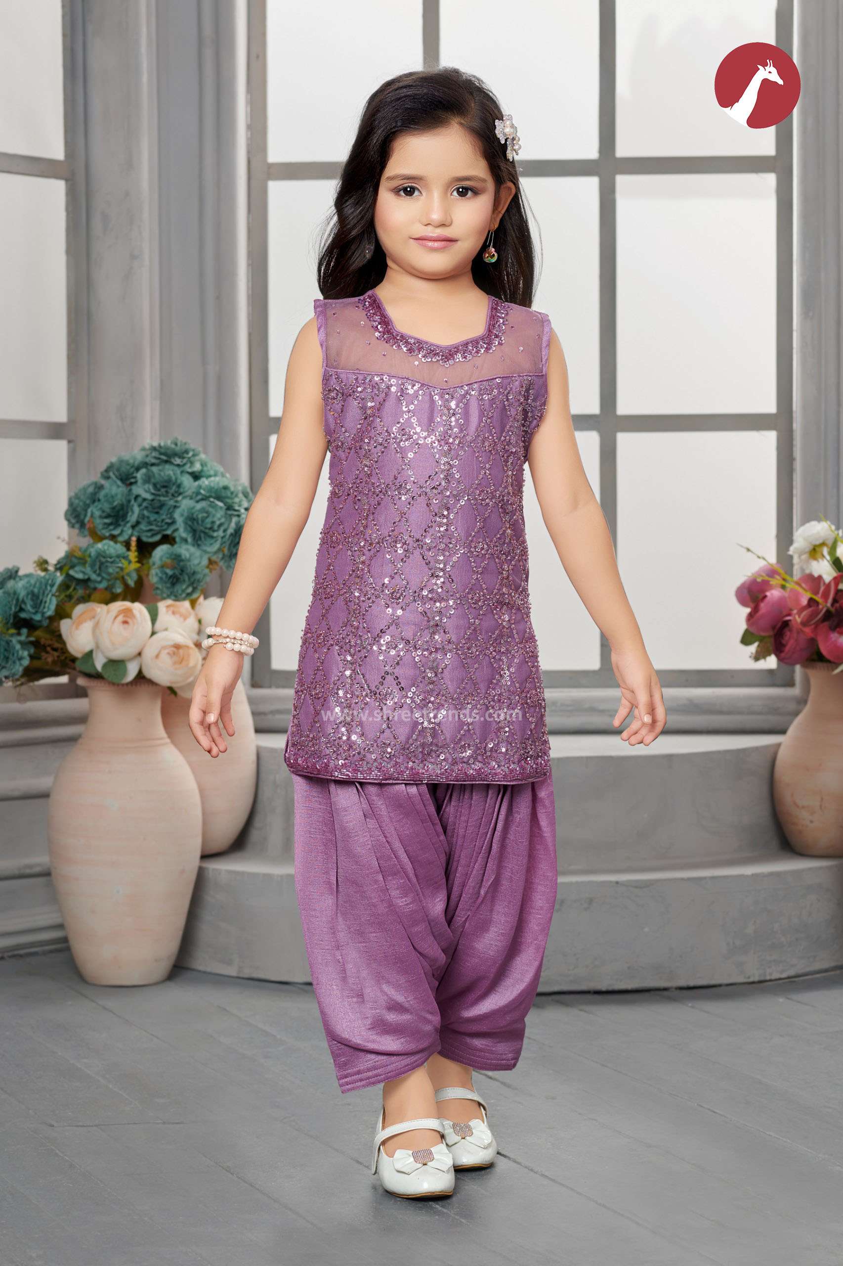 Girls Sequins Sleevless Patiyala Set
