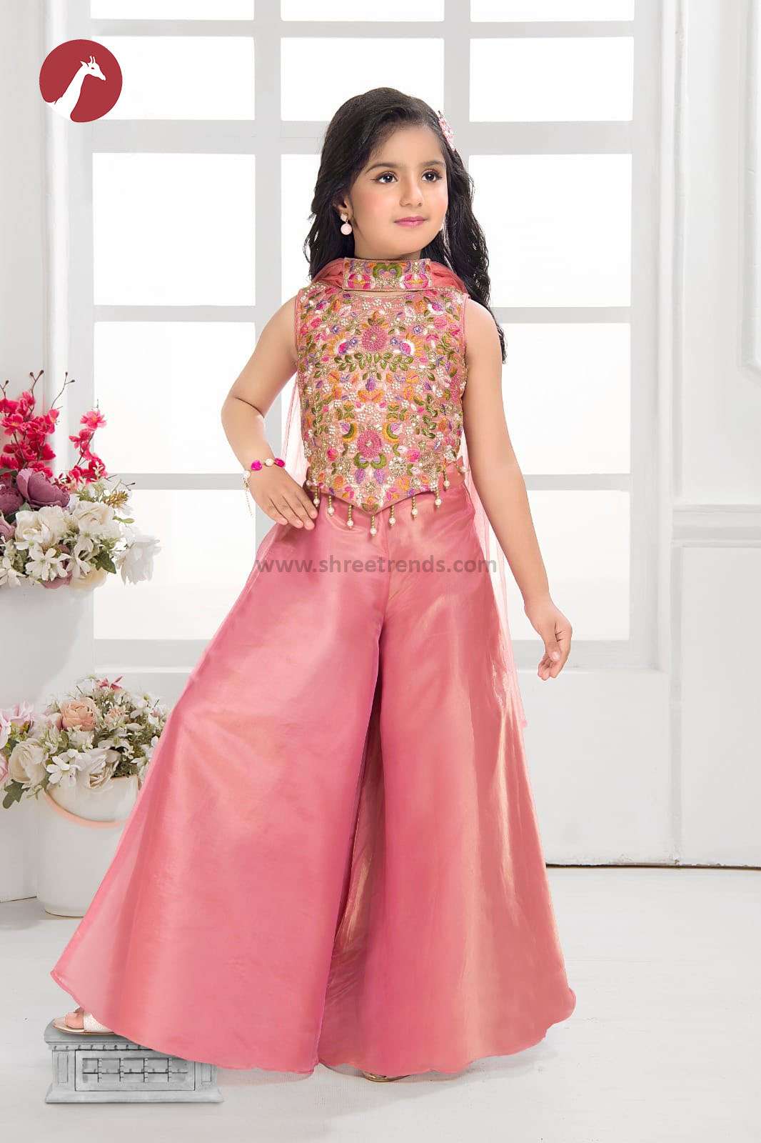 Girls Embroidery Work Palazzo Set